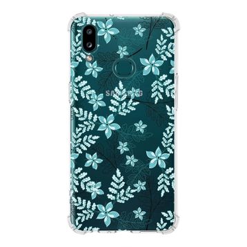 Printify Samsung Galaxy A10S Uyumlu Köşe Korumalı Antişok Kapak Floral Su Yeşili Tasarımlı Şeffaf Kılıf