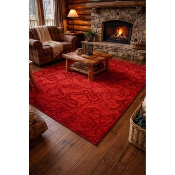 Prizma Bianca 150x200 cm Kırmızı Eskitme Desen Kaymaz Latex Taban Halı