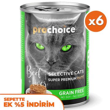 Pro Choice Sığır Etli ve Ciğerli Tahılsız 6x400 gr Ezme Kedi Konservesi
