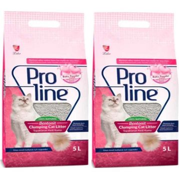 Pro Line 2x5 lt Bentotit Topaklaşan Bebek Pudrası Kokulu Parfümlü Kedi Kumu