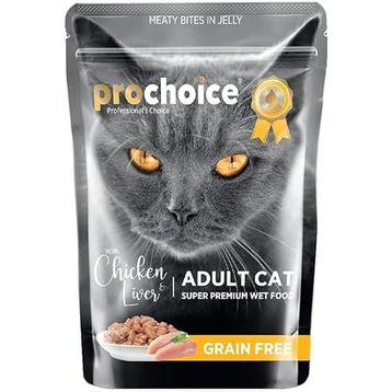 Prochoice 24x85 gr Yetişkin Kediler İçin Tahılsı< Jöle İçinde Tavuk ve Ciğer Parça Etli Yaş Mama,