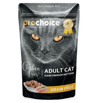 ProChoice Pouch Jöle İçinde Tavuklu ve Ciğerli Tahılsız Yetişkin Kedi Konservesi 85 gr 6 Adet Yetişkin Kedi Konservesi