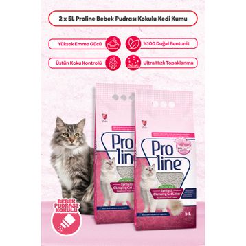 Proline 2x5 lt Bebek Pudrası Kokulu Topaklanan Bentonit Kedi Kumu