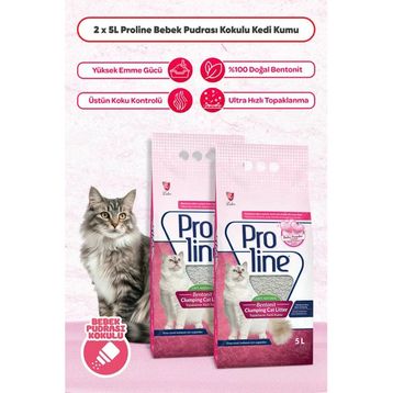 Proline 2x5 lt Bebek Pudrası Kokulu Topaklanan Bentonit Kedi Kumu
