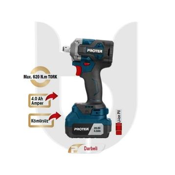 Proter PST 1512 WS Kömürsüz 20V 4.0 Ah Darbeli Şarjlı Somun Sökme Makinesi