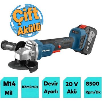 Proter PST905 115 mm 8500 Rpm 5.0 Ah Çift Akülü Devir Ayarlı Şarjlı Spiral Avuç Taşlama Makinesi