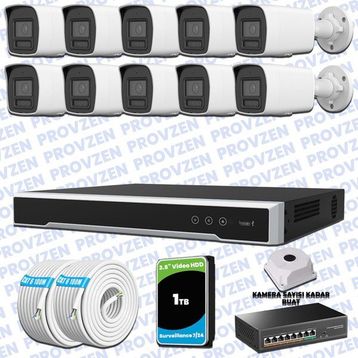 Provzen Hikvision 10 IP Kameralı Colorvu Hibrit Güvenlik Kamerası