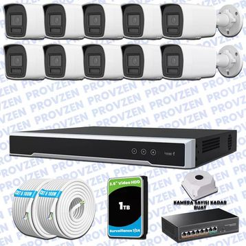 Provzen Hikvision 10 IP Kameralı Colorvu Hibrit Güvenlik Kamerası