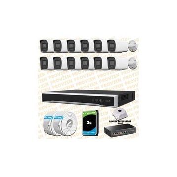 Provzen Hikvision 12 IP Kameralı Colorvu Hibrit Güvenlik Kamerası