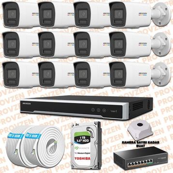 Provzen Hikvision 12 IP Kameralı Colorvu Hibrit Güvenlik Kamerası