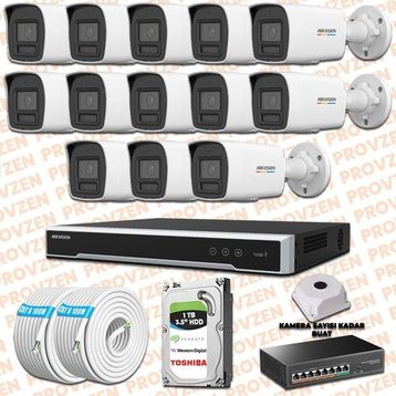 Provzen Hikvision 13 IP Kameralı Colorvu Hibrit Güvenlik Kamerası
