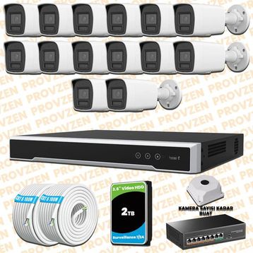 Provzen Hikvision 14 IP Kameralı Colorvu Hibrit Güvenlik Kamerası