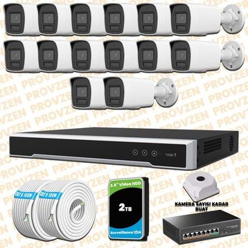 Provzen Hikvision 14 IP Kameralı Colorvu Hibrit Güvenlik Kamerası