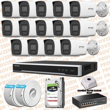 Provzen Hikvision 14 IP Kameralı Colorvu Hibrit Güvenlik Kamerası