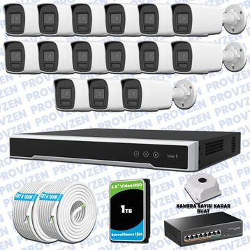 Provzen Hikvision 15 IP Kameralı Colorvu Hibrit Güvenlik Kamerası