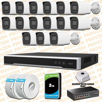 Provzen Hikvision 15 IP Kameralı Colorvu Hibrit Güvenlik Kamerası
