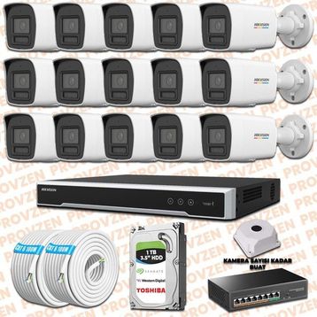 Provzen Hikvision 15 IP Kameralı Colorvu Hibrit Güvenlik Kamerası
