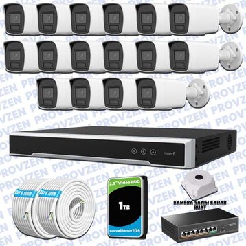 Provzen Hikvision 16 IP Kameralı Colorvu Hibrit Güvenlik Kamerası