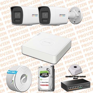Provzen Hikvision 2 IP Kameralı Colorvu Hibrit Güvenlik Kamerası