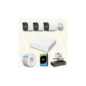 Provzen Hikvision 3 IP Kameralı Colorvu Hibrit Güvenlik Kamerası