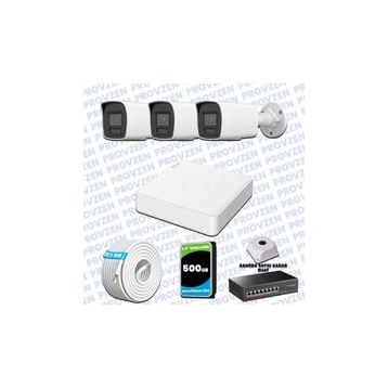 Provzen Hikvision 3 IP Kameralı Colorvu Hibrit Güvenlik Kamerası
