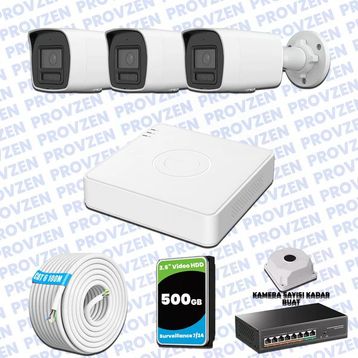 Provzen Hikvision 3 IP Kameralı Colorvu Hibrit Güvenlik Kamerası