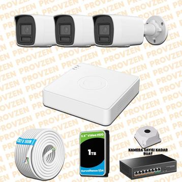 Provzen Hikvision 3 IP Kameralı Colorvu Hibrit Güvenlik Kamerası