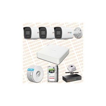 Provzen Hikvision 3 IP Kameralı Colorvu Hibrit Güvenlik Kamerası