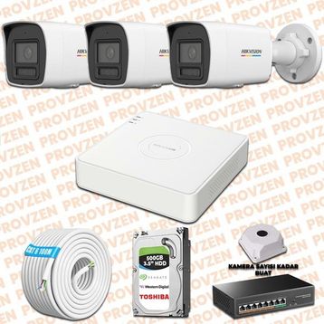 Provzen Hikvision 3 IP Kameralı Colorvu Hibrit Güvenlik Kamerası