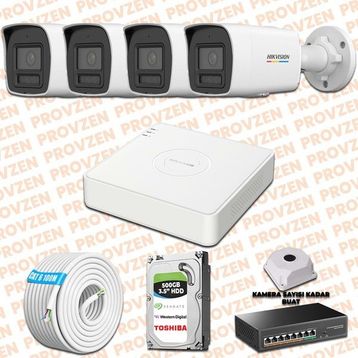 Provzen Hikvision 4 IP Kameralı Colorvu Hibrit Güvenlik Kamerası