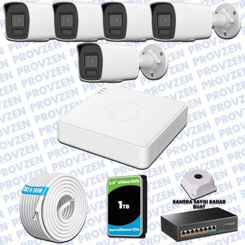 Provzen Hikvision 5 IP Kameralı Colorvu Hibrit Güvenlik Kamerası