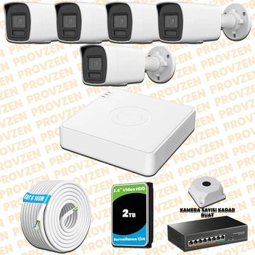 Provzen Hikvision 5 IP Kameralı Colorvu Hibrit Güvenlik Kamerası