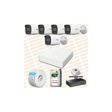 Provzen Hikvision 5 IP Kameralı Colorvu Hibrit Güvenlik Kamerası