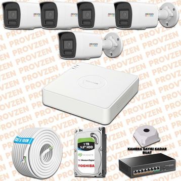 Provzen Hikvision 5 IP Kameralı Colorvu Hibrit Güvenlik Kamerası
