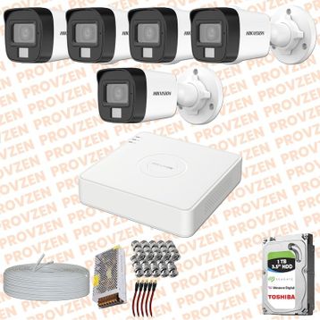 Provzen Hikvision 5 Kameralı Colorvu Hibrit Güvenlik Kamerası