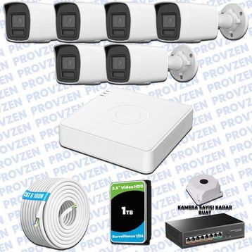 Provzen Hikvision 6 IP Kameralı Colorvu Hibrit Güvenlik Kamerası
