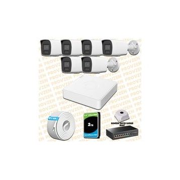 Provzen Hikvision 6 IP Kameralı Colorvu Hibrit Güvenlik Kamerası