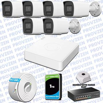Provzen Hikvision 6 IP Kameralı Colorvu Hibrit Güvenlik Kamerası