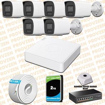 Provzen Hikvision 6 IP Kameralı Colorvu Hibrit Güvenlik Kamerası