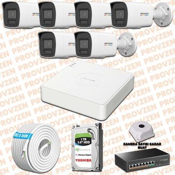 Provzen Hikvision 6 IP Kameralı Colorvu Hibrit Güvenlik Kamerası