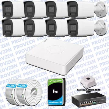 Provzen Hikvision 8 IP Kameralı Colorvu Hibrit Güvenlik Kamerası