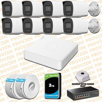 Provzen Hikvision 8 IP Kameralı Colorvu Hibrit Güvenlik Kamerası