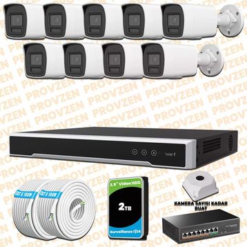 Provzen Hikvision 9 IP Kameralı Colorvu Hibrit Güvenlik Kamerası