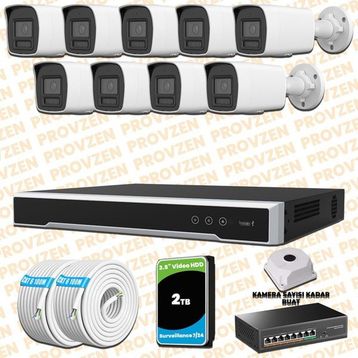 Provzen Hikvision 9 IP Kameralı Colorvu Hibrit Güvenlik Kamerası