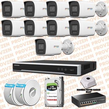 Provzen Hikvision 9 IP Kameralı Colorvu Hibrit Güvenlik Kamerası