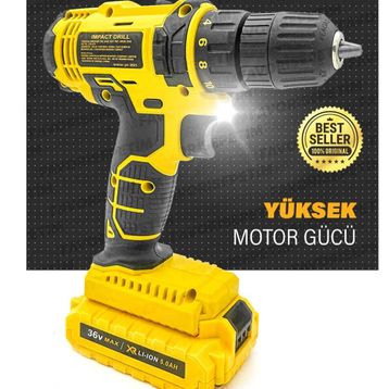 Proxtech Profesyonel Çift Akülü Turbo 36 V Tork Güçlendirilmiş 27 Parça Akülü Vidalama Matkap