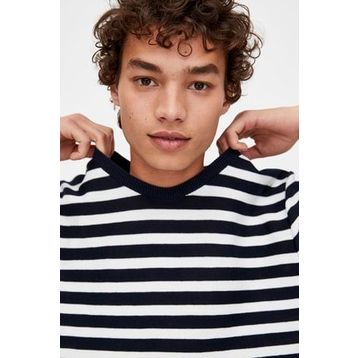 Pull & Bear 09558505 Lacivert Denizci Çizgili Kısa Kollu Erkek T-Shirt