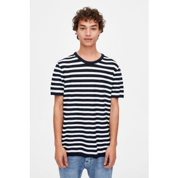 Pull & Bear 09558505 Lacivert Denizci Çizgili Kısa Kollu Erkek T-Shirt
