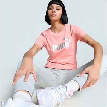 Puma 63153618 Metallic No. 1 Logo Pembe Kadın T-shirt