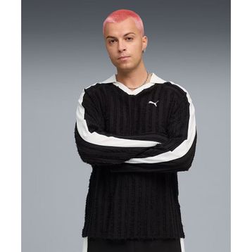 Puma 634311-01 Siyah T7 Relaxed Long Sleeve Polo Erkek Sweatshirt